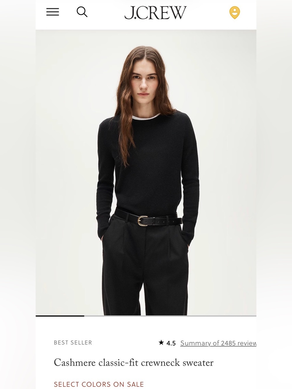 J.Crew Black Cashmere Classic Fit Crewneck Sweater - S